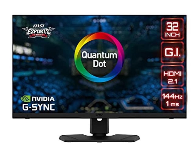 MSI MPG321UR QD 32" Gaming Monitor, 3840 x 2160 (UHD), IPS with Quantum Dot, 1ms, 144Hz, G-Sync Compatible, HDR 600, HDMI, Displayport, USB Type-C, Tilt, Swivel, Height Adjustable, Black - Optix MPG321UR QD
