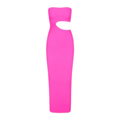 FITS EVERYBODY CUT OUT LONG DRESS | NEON PINK