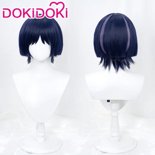 【Ready For Ship】DokiDoki Game Genshin Impact Cosplay Scaramouche Wig Wanderer Short Dark Blue | Ver 1-Purple Highlights-Ready For Ship