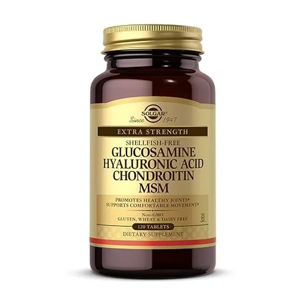 Solgar Glucosamine Hyaluronic Acid Chondroitin MSM, 120 Tablets - Supports Healthy Joints & Range of Motion & Flexibility - Extra Strength, Shellfish Free - Non-GMO, Gluten Free - 40 Servings