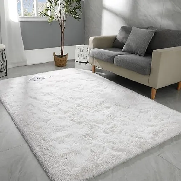 Hutha 4x6 Large Area Rugs for Living Room, Super Soft Fluffy Modern Bedroom Rug, Cream White Indoor Shag Fuzzy Carpets for Girls Kids Nursery Room Home Decor - 4x6 Feet - Ivory