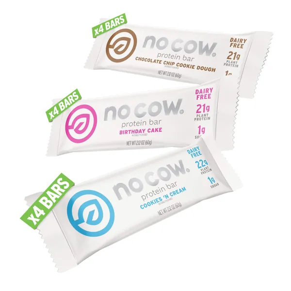 No Cow Protein Bars, Sweet Tooth Combo Pack, 20g Plus Plant Based Vegan Protein, Keto Friendly, Low Sugar, Low Carb, Low Calorie, Gluten Free, Naturally Sweetened, Dairy Free, Non GMO, Kosher, 12 Pack