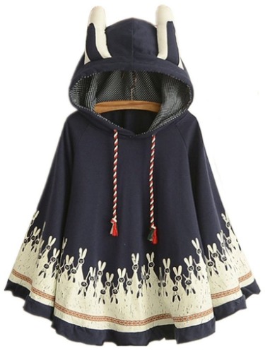 Aza Boutique Girl's Cute Cotton Blend Rabbit Ears Hooded Cape