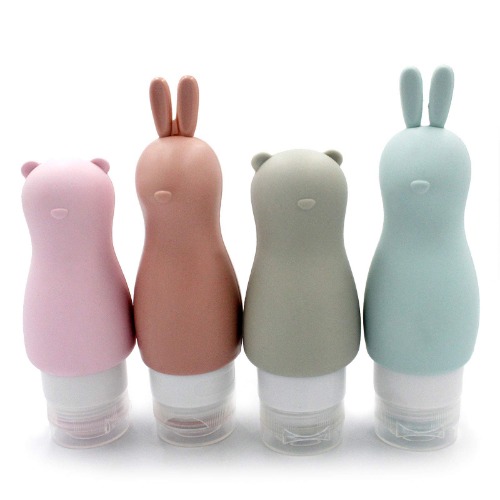Cute Travel Bottles, 3oz (90ml) Portable Cute Bear and Rabbit Travel Size Bottles, Leakproof Soft Silicone Travel Containers for Lotions and Creams, Shampoo, Conditioner, Liquids - 