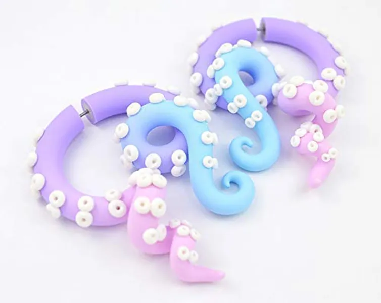 Pastel Punk Octopus Tentacle Earrings Yami Kawaii Art Fairy Kei Fashion Pastel Goth Menhera Clothing Decora Kei Anime Costume Cosplay Creepy Cute Accessories Decoden Harajuku Kpop Sweet Lolita - 