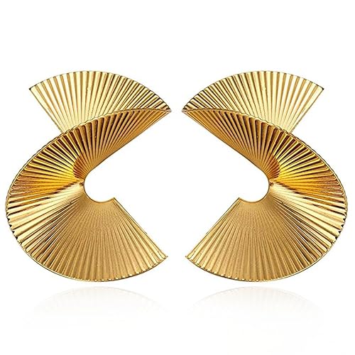 Bmadge Gold Geometric Earrings Exaggerated Statement Earrings Punk Stylish Sectored Twisted Earring Jewelry for Women