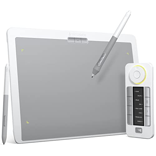 XENCELABS Drawing Tablet Medium, Computer Graphic Tablets with 40 Customizable Quick Keys, 12" Ultrathin Pen Tablet with 2 Battery-Free Stylus, 8192 Levels Pressure for Win/Mac/Linux, Nebula White - Bundle SE