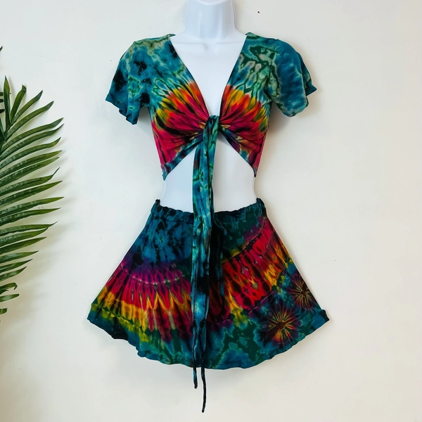 Throne GlitterKitty Tie Dye Mini Skirt, Summer Skirts with Crop Tie