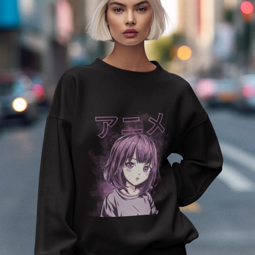 Purple Anime Sweatshirt - Black / XL