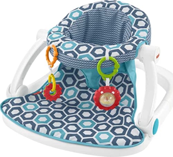 Fisher-Price Portable Baby Chair, Sit-Me-Up Floor Seat with 2 Removable Toys & Washable Seat Pad, Honeycomb - Blue