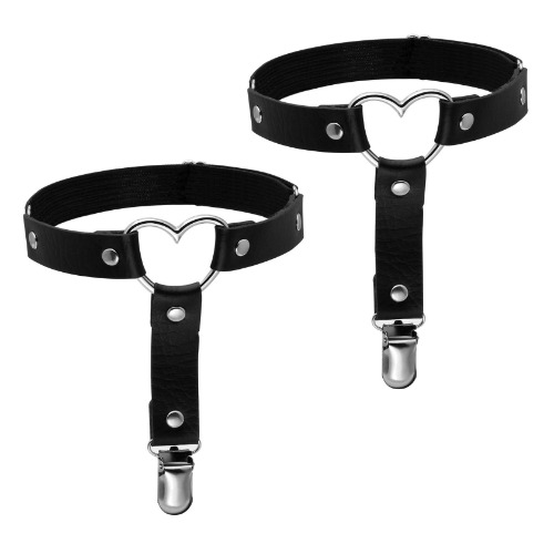 MILAKOO Punk Alloy Cool Gothic Heart-Shape Leg Garter Belt Anti-Slip Clips Elastic Punk Harness - Black