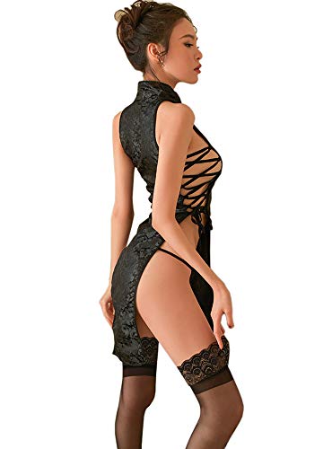 SINROYEE Clothing Lingerie Cheongsam Costume Anime Babydoll Suit Chinese Style sexy cosplay - Black