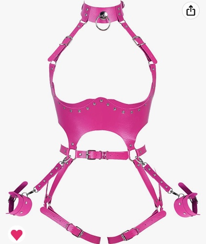 Waist Garter belt Punk Full body harness for women Photography Dance Rock Halloween Leather cage Chest strap set (Rose red) at Amazon Women’s Clothing store