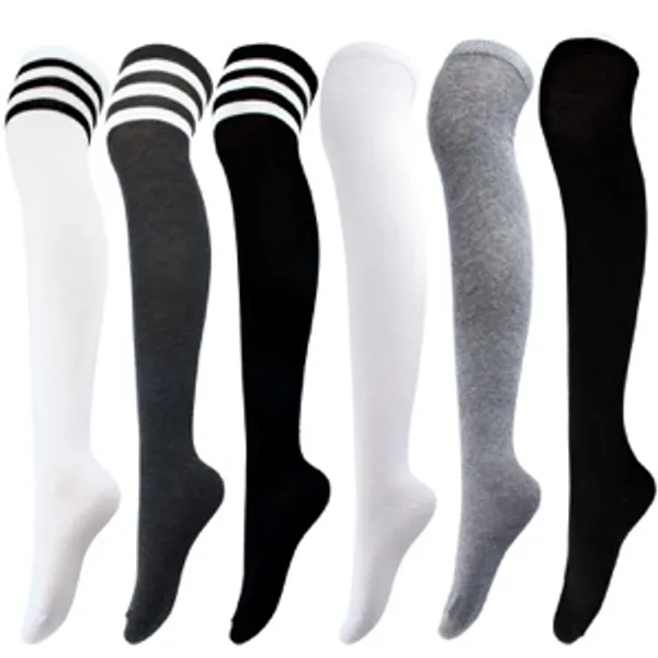 Aneco 6 Pairs Over Knee Thigh Socks Knee-High Warm Stocking Women Boot Sock Leg Warmer High Socks for Daily Wear, Cosplay