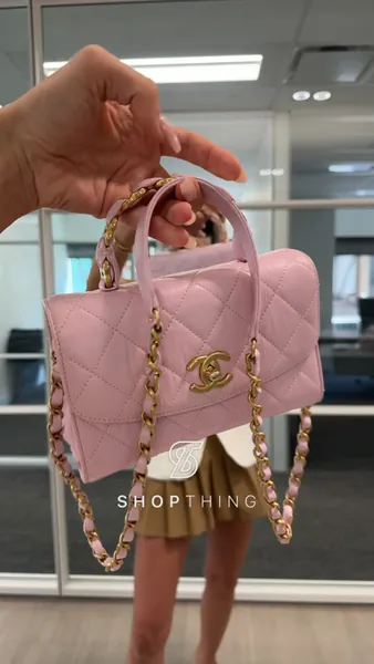 CHANEL | *MOST STUNNING, FULL SET* seasonal mini top handle baby pink bag