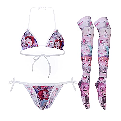 Sexy Cute Anime Lingerie for Women Kawaii Bra and Panty Set Japanese Cosplay Bikini Underwear - One Size - Ahego Face Colorful