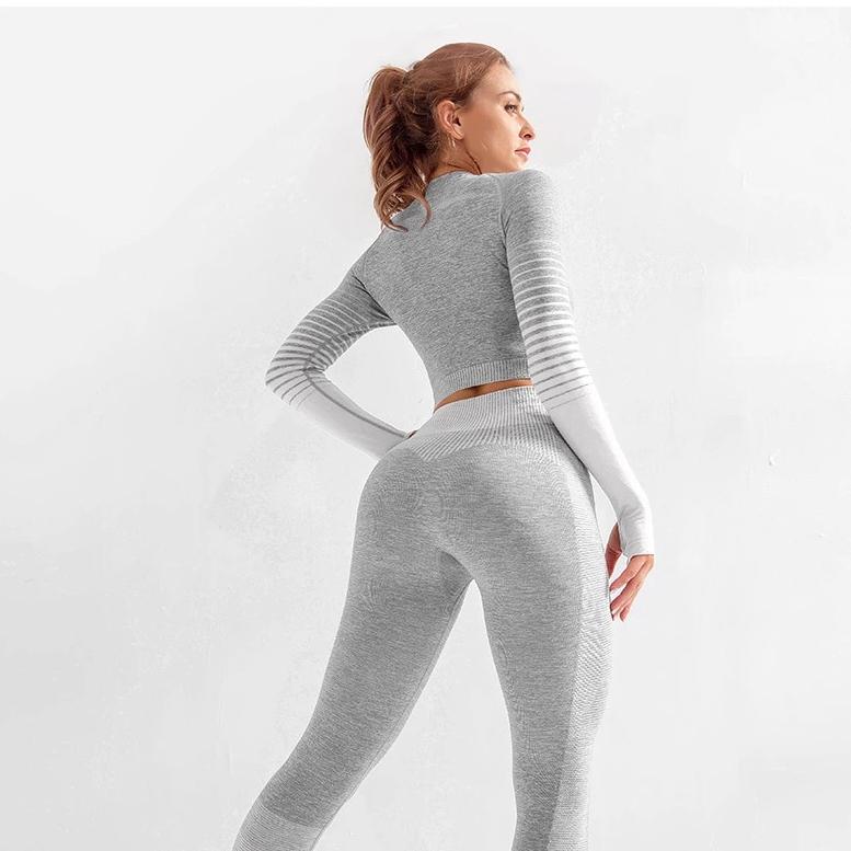 Seamless Aim Crop Top - Grey & White / M
