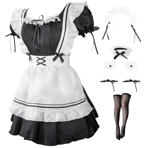 Rolemix Maid Outfit Anime Cosplay Costume Maid Costume With Apron Midnight Maid Cosplay Costume for Halloween Party - Medium - Black