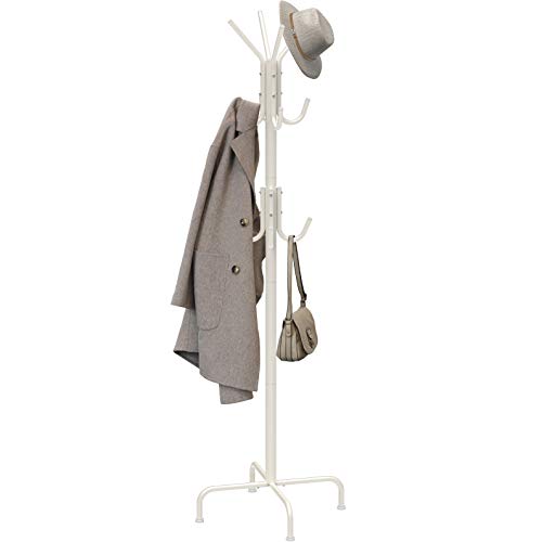 Simple Houseware Standing Coat and Hat Hanger Organizer Rack, 12 Hooks White - White