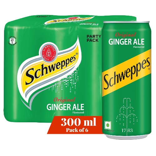 Schweppes Original Soft Drink | Refreshing Ginger Ale Mixer | Recyclable Can, 300 ml (Pack of 6)