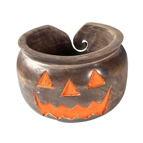 Halloween Decorations Wooden Yarn Bowl Knitting Bowl Large Crochet Yarn Holder Handmade Crocheting Accessories and Supplies Organizer 7 x 3" YB2306