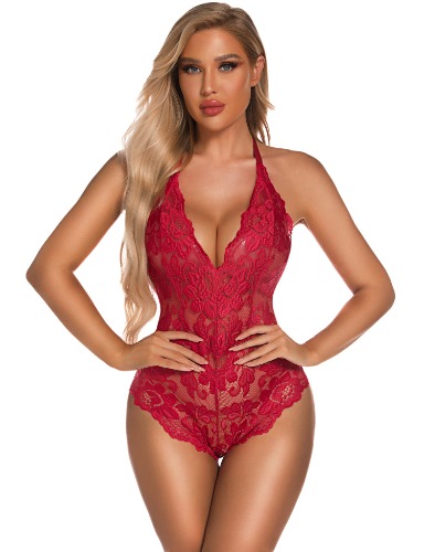EVELIFE Women's Bodysuit Lace Sexy Teddy Lingerie Naughty One Piece Floral Underwear