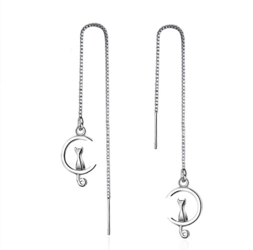 iszie jewellery sterling silver sweet kitten cat on moon necklace,cat lover necklace (Drop cat earrings)