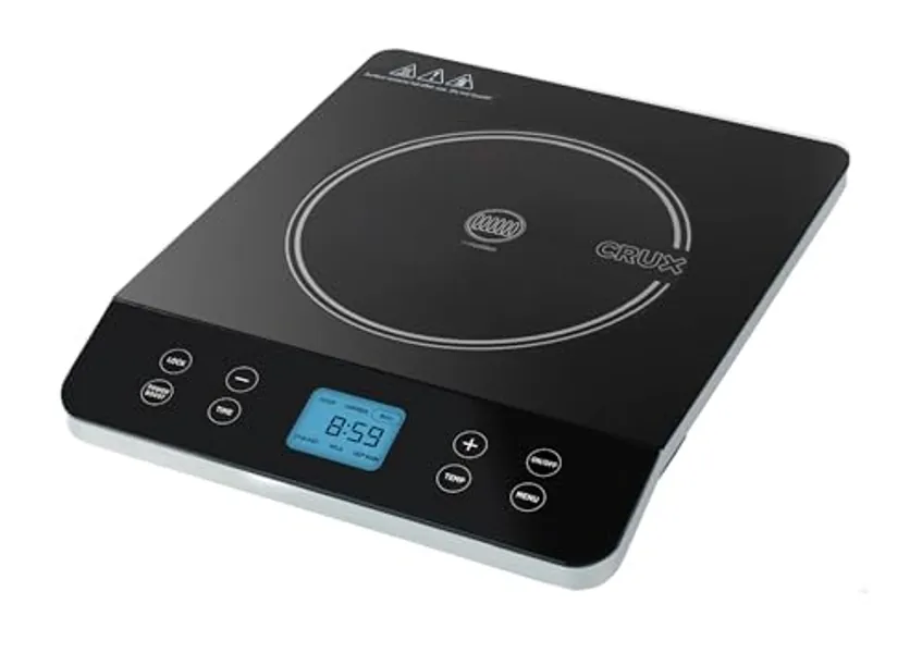 Crux Portable Induction Cooktop, Electric Hot Plate, Programmable Single Burner with Touchscreen LCD Display, Temperature Control, and Auto Shut Off, 1800 Watt, Black