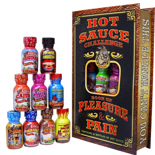 Hot Sauce Challenge Book Of Fun & Pain - 12 – 0.75 Ounce Bottles - Hot Sauce Variety Pack - Perfect Gourmet Hot Sauce Sampler - Try This Hot Sauce Gift Set If You Dare! - Challenge Book