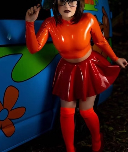 Latex Velma Cosplay (top, skirt & stockings)