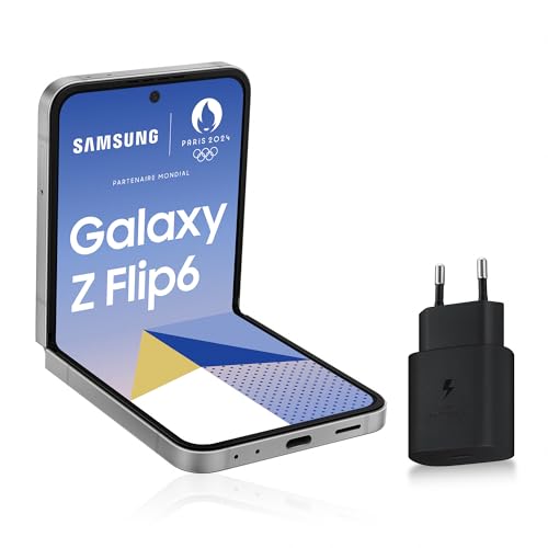 Samsung Galaxy Z Flip6, Smartphone Android 5G avec Galaxy AI, 256 Go, Chargeur Secteur Rapide 25W Inclus, Smartphone déverrouillé, Gris, Version FR - Gris - 256GB