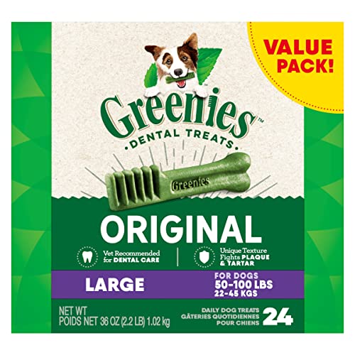 GREENIES Original Large Natural Dog Dental Care Chews Oral Health Dog Treats, 36 oz. Pack (24 Treats) - Original - 2.25 Pound (Pack of 1)