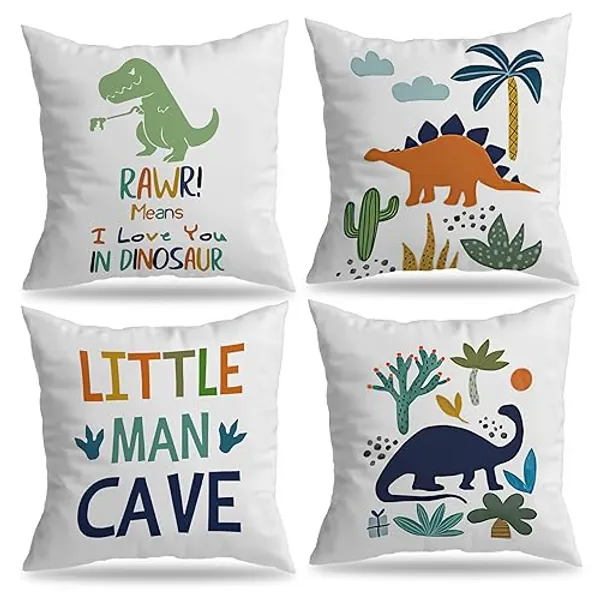 Dinosaur Tyrannosaurus Stegosaurus Brachiosaurus Pillow Case, 18x18 inch Set of 4 Dinosaur Pillow Case, Gifts for Child, Nursery, Boy, Son, Dinosaur Themed Room Decorate Home Sofa Bedroom