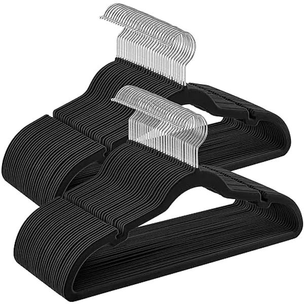 SONGMICS Velvet Hangers 60 Pack, Non-Slip Clothes Hangers, Suit Hangers with Shoulder Notches, Pants Bar, 360° Swivel Hook, Space-Saving, for Closet, Ink Black UCRF030B01
