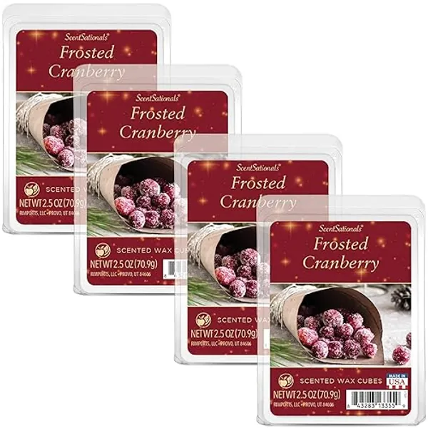 Scentsationals Christmas Wax Melts, Wax Cubes Strong Scent - Holiday Collection Frosted Cranberry - Long Lasting Scented Wax Melts for Warmer, 2.5 oz (4-Pack)