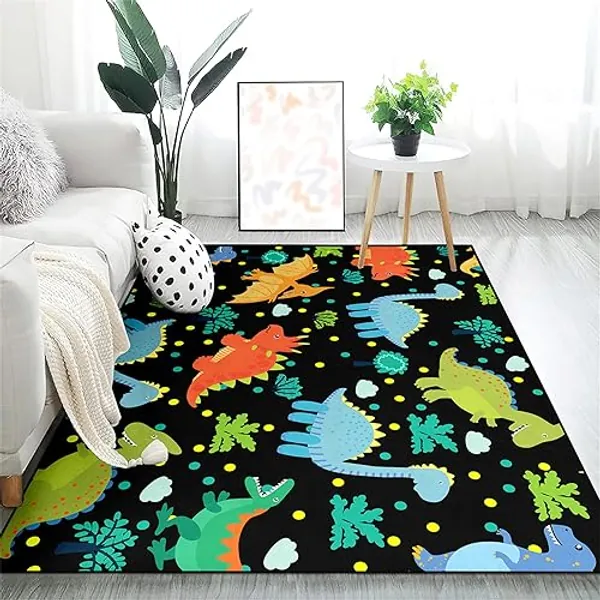 Cute Cartoon Dinosaurs Rugs for Kids Boys 3D Printed Area Rugs for Boys Bedroom Home Decor Large Dinosaur Play Rugs, Crystal Polyester Dinosaur Rug Mat for Playroom Living Room Kitchen, 3'×4'