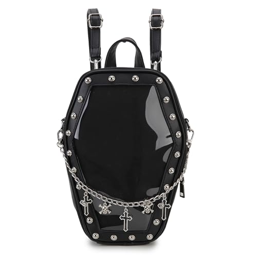 ENJOININ Gothic Coffin Shape Purses and Handbags for Women Halloween Shoulder Bag Ita Purse Backpack… - Black a