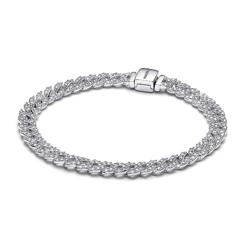 Pandora Timeless Pavé Cuban Chain Bracelet | Sterling Silver / 6.3 / Small