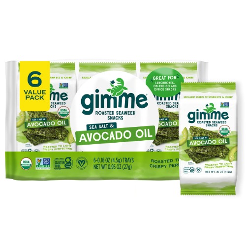 gimMe - Sea Salt & Avocado Oil - 6 Count - Organic Roasted Seaweed Sheets - Keto, Vegan, Gluten Free - Great Source of Iodine & Omega 3’s - Healthy On-The-Go Snack for Kids & Adults - 1 Count (Pack of 6) #2 Sea Salt & Avocado Oil