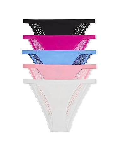 Victoria's Secret PINK Women's Lace Bikini Underwear, Moderate Coverage Panties for Women, Multi Pack (XS-XXL) - X-Small - Assorted