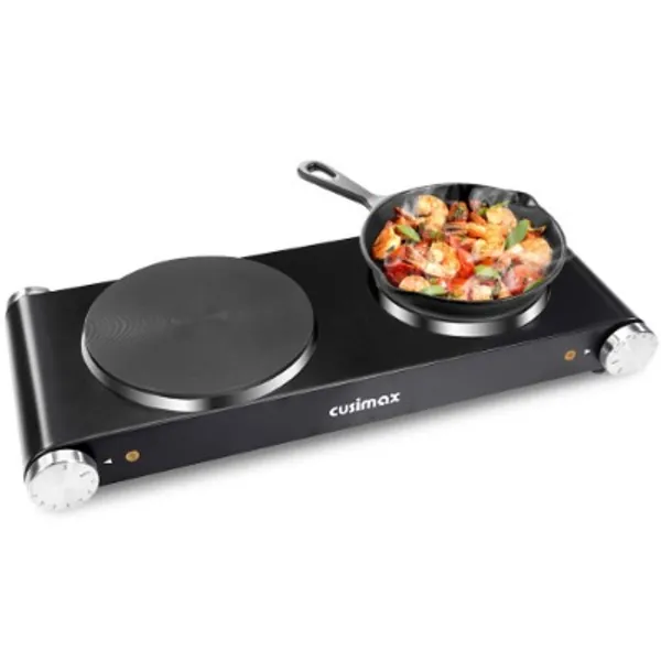Double Hot Plates, Cusimax 1800W Double Burner, Portable Electric Hot Plate for Cooking, Countertop Cooktop, Cast Iron Stove, Heating Plate, Compatible for All Cookwares, Upgraded Version