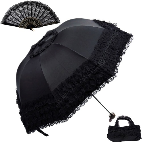 Vintage Lace Parasol Gothic Lolita Umbrella for Walking UV Sun Protection Wedding Decoration Cosplay Photoshoot Props - Black1