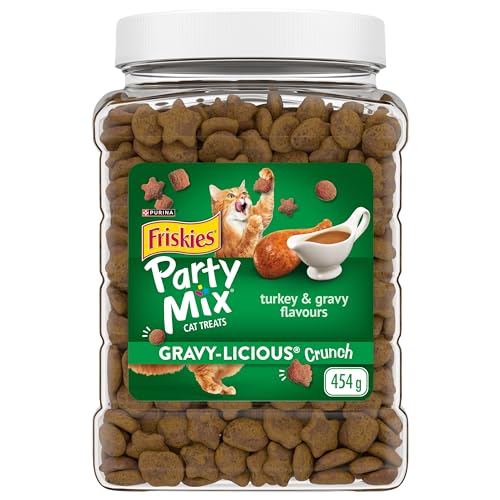 Friskies Party Mix Cat Treats, Gravy-licious Crunch Turkey and Gravy - 454 g Cannister (1 Pack) - 454 g (Pack of 1)