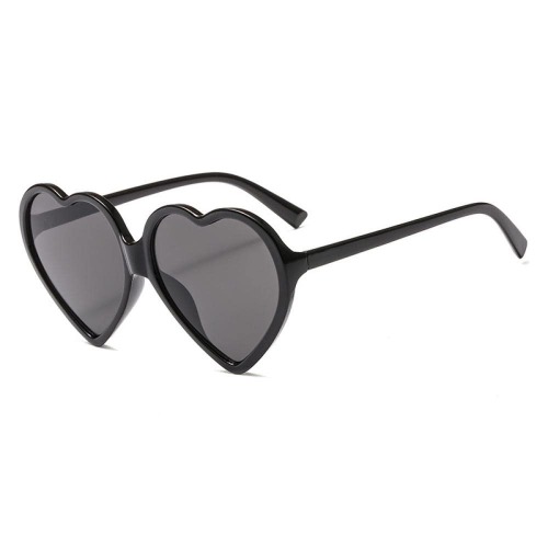 JJIEZZ Sunglasses Heart-Shaped Love Peach Heart Ladies Sunglasses White Glasses-Bright Black Frame Gray Piece - Bright black frame gray piece