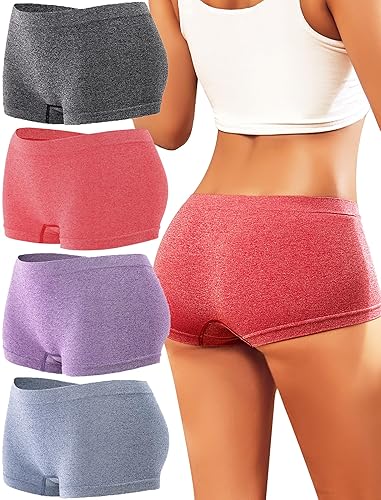 Womens Boyshorts Underwear Seamless Boxer Briefs Full Coverage Soft Stretch Boxer Shorts For Women 4 Pack - A-multicolor(4 Pack) - Medium