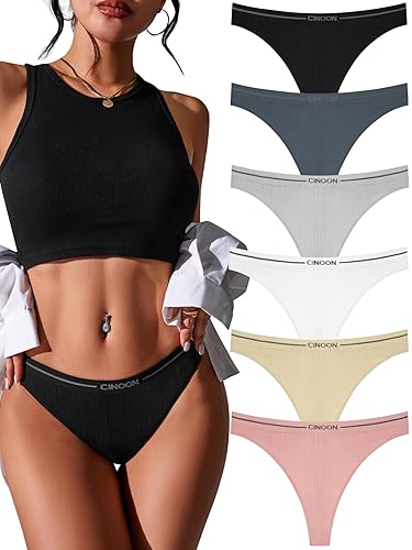 CINOON Thongs for Women Sexy Breathable No Show Thong Underwear Women Multiple Pack - X-Large - Multicolor-6pack