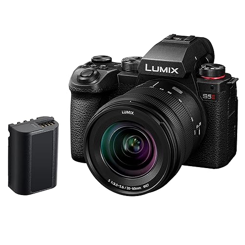 Panasonic LUMIX DC-S5 II Spiegellose Vollformat Kamera mit 20–60 mm F3,5–5,6 Objektiv, 4K 60p und 6K 30p, Flip-Screen, WLAN, Hybrid-Phasen-AF, Active is, Mit Ersatzakku DMW-BLK22, Schwarz - S5M2 - mit 20-60mm Objektiv & extra Akku