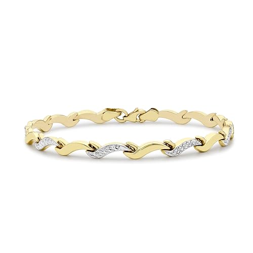 Carissima Gold Women's 9 ct 2 Colour Gold Diamond Cut Wave Link Bracelet of Length 19 cm/7.5 inch