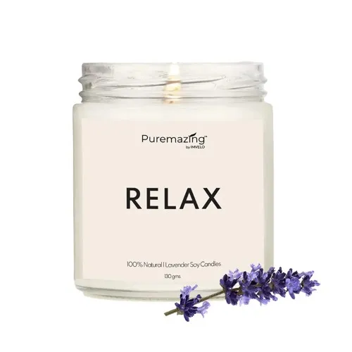 Puremazing 100% Soy Wax Votive Candle | Relax-Lavender Fragranced with Glass Jar for Bedroom/Spa/Home Decoration Burning Time of Upto 30 Hours | Vegan, Zero Petro Soot & Handmade : Amazon.in: Home & Kitchen