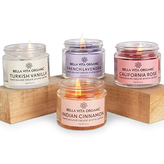 Bella Vita Organic Aroma Candles Soy Wax 4 X 60gms Each, Scented Aromatic Fragrance of Vanilla, Cinnamon, Lavender and Rose, up to 15 Hours, Best Gift : Amazon.in: Home & Kitchen